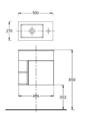 Тумба LATO подвесная 50 см, дверца push + полочки, утренний серый + серый пыльный матовый