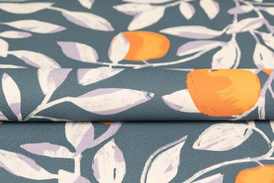 Обои виниловые на флизелиновой основе Шафран мотив, синий, апельсины