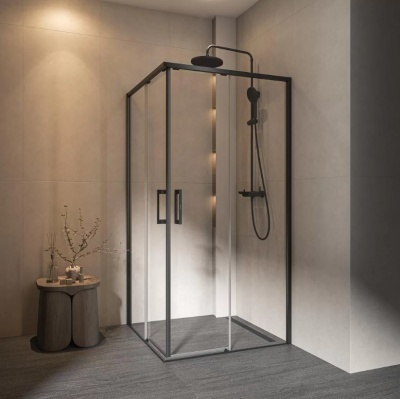 Душевой уголок LINDO, раздвижной с функцией soft close, квадратный, 100х100х195, хром