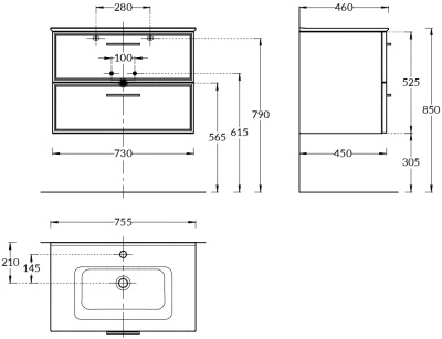 Тумба PIANO Classic подвесная 75, ясень синий матовый