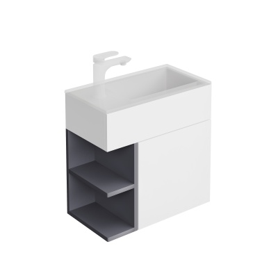 Тумба LATO подвесная 50 см, дверца push + полочки, утренний серый + серый пыльный матовый