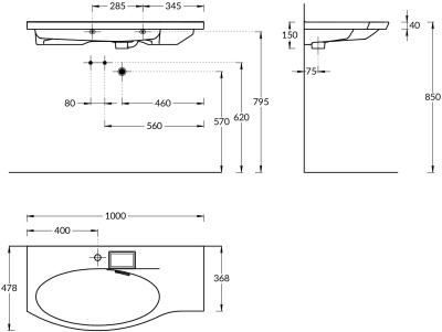 Раковина RIVA мебельная левая с крепежом 100, белая глянцевая Раковина RIVA мебельная левая с крепежом 100, белая глянцевая