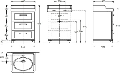 Тумба POMPEI напольная с 3 ящиками 60, белая глянцевая