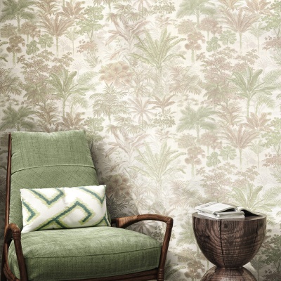 Обои виниловые Оазис мотив, бежевый, зелёный Обои виниловые Оазис мотив, бежевый, зелёный