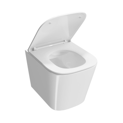 Унитаз CUBO подвесной безободковый с крепежом и сиденьем, белый глянцевый