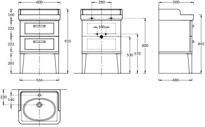 Тумба POMPEI напольная с 2 ящиками 60, белая глянцевая