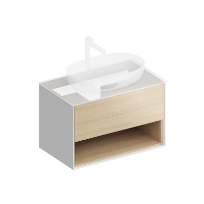 Тумба PLAZA Modern подвесная с ящиком и полкой 80, дуб Виченца