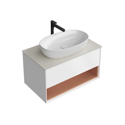 Тумба PLAZA Modern подвесная 80, push, 1 ящик, подсветка, белый матовый + Сахара