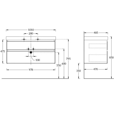 Тумба CUBO подвесная с ящиками 100, лимо матовая Тумба CUBO подвесная с ящиками 100, лимо матовая