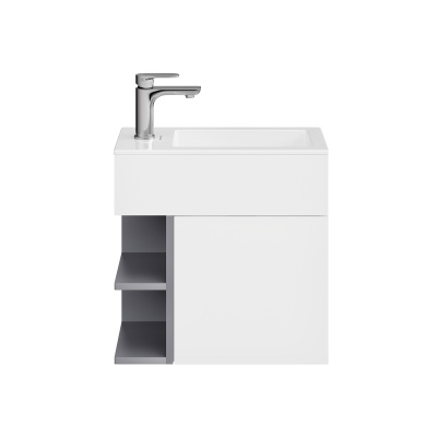 Тумба LATO подвесная 50 см, дверца push + полочки, утренний серый + серый пыльный матовый