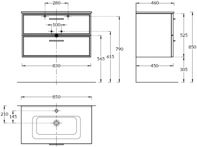 Тумба PIANO Classic подвесная 85, ясень белый матовая
