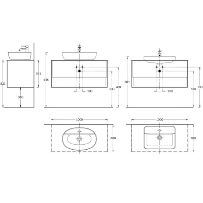 Тумба PLAZA Modern подвесная с ящиком и полкой 100, дуб Виченца