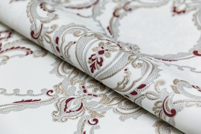 Обои виниловые на флизелиновой основе Ориент мотив, белый красный Обои виниловые на флизелиновой основе Ориент мотив, белый красный