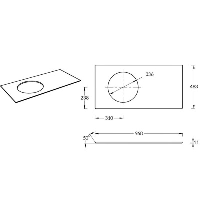 Столешница из керамогранита для раковин, встраиваемых сверху, Ониче 97 см, синий лаппатированный