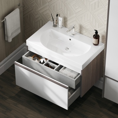 Раковина BUONGIORNO подвесная/мебельная 80, белая глянцевая