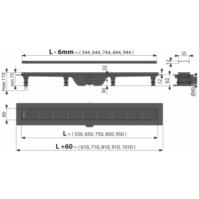 Душевой лоток smart из нержавеющей стали, черный, 85 см Душевой лоток smart из нержавеющей стали, черный, 85 см