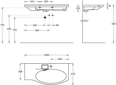 Раковина RIVA мебельная правая с крепежом 100, белая глянцевая Раковина RIVA мебельная правая с крепежом 100, белая глянцевая