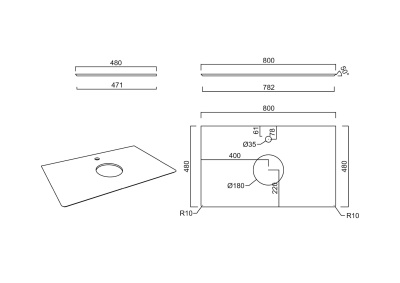 Столешница из керамогранита для накладных раковин Бричиола 80 см, белый натуральный Столешница из керамогранита для накладных раковин Бричиола 80 см, белый натуральный
