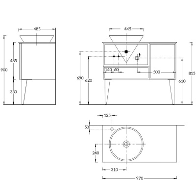 Тумба CONO подвесная с открытой полкой и ящиками 97, белая матовая-синяя