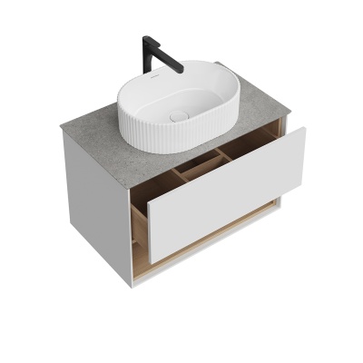 Тумба PLAZA Modern подвесная с ящиком и полкой 80, белая глянцевая