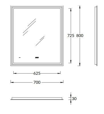 Зеркало TECNO c LED 70 с подсветкой, с функцией антизапотевание, белый глянцевый