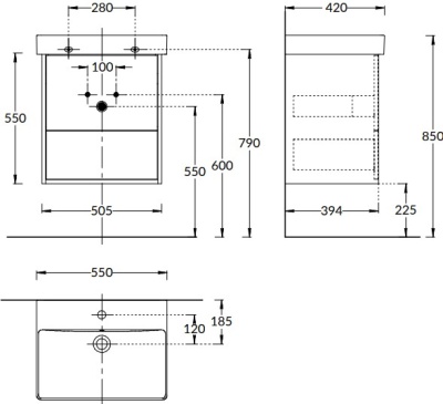 Тумба PRO подвесная 2 ящика 55, вяз