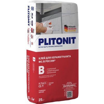 Клей PLITONIT В-25 усиленный армирующими волокнами, класс С1Т - 25кг