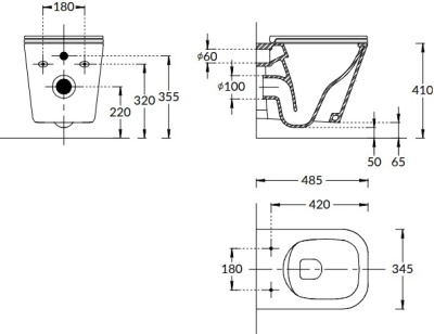 Унитаз CUBO подвесной безободковый с крепежом и сиденьем, белый глянцевый Унитаз CUBO подвесной безободковый с крепежом и сиденьем, белый глянцевый