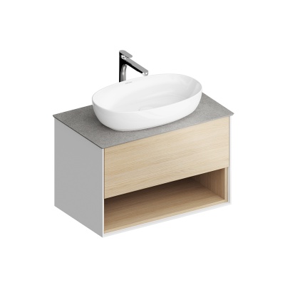 Тумба PLAZA Modern подвесная с ящиком и полкой 80, дуб Виченца