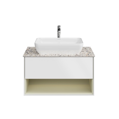 Тумба PLAZA Modern подвесная 80, рush, 1 ящик, подсветка, белый матовый + Шалфей