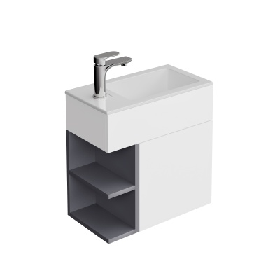 Тумба LATO подвесная 50 см, дверца push + полочки, утренний серый + серый пыльный матовый