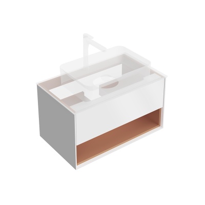 Тумба PLAZA Modern подвесная 80, push, 1 ящик, подсветка, белый матовый + Сахара