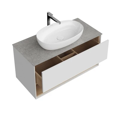 Тумба PLAZA Modern подвесная с ящиком и полкой 100, белая