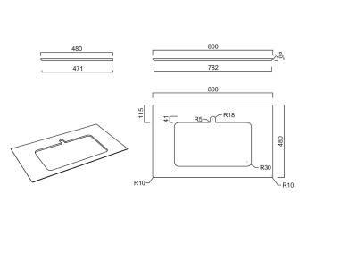 Столешница из керамогранита для раковин, встраиваемых сверху Бричиола 80 см, белый натуральный
